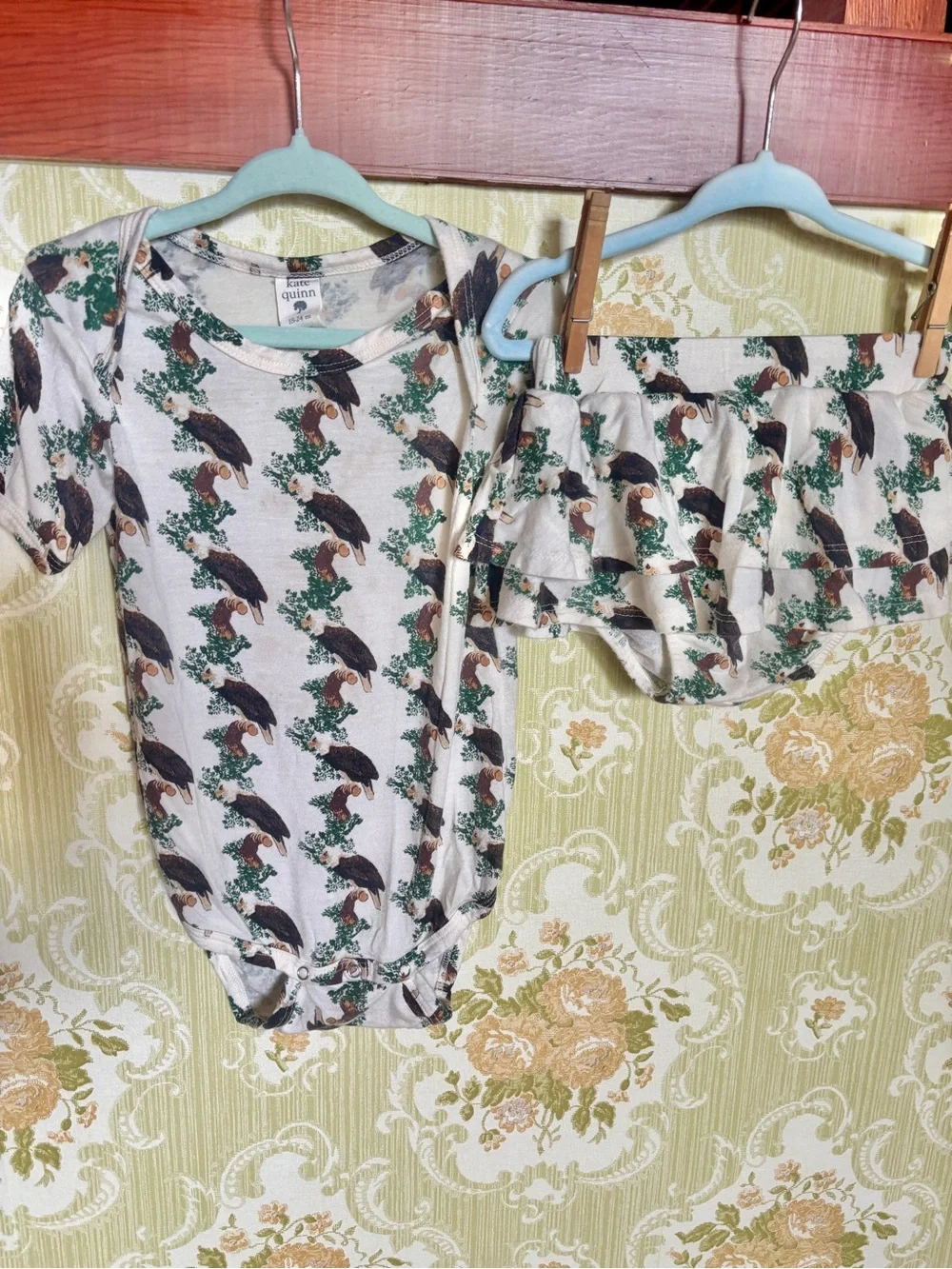 kate quinn 18-24m bald eagle bodysuit + ruffle bloomer set patriotic naturecore